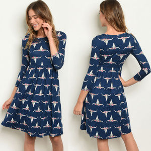 Bull Skull Dress, Navy Blue graphic tunic dress